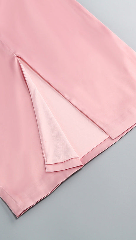 ANDREA MESH FLOWER ONE SHOULDER MIDI DRESS IN PINK