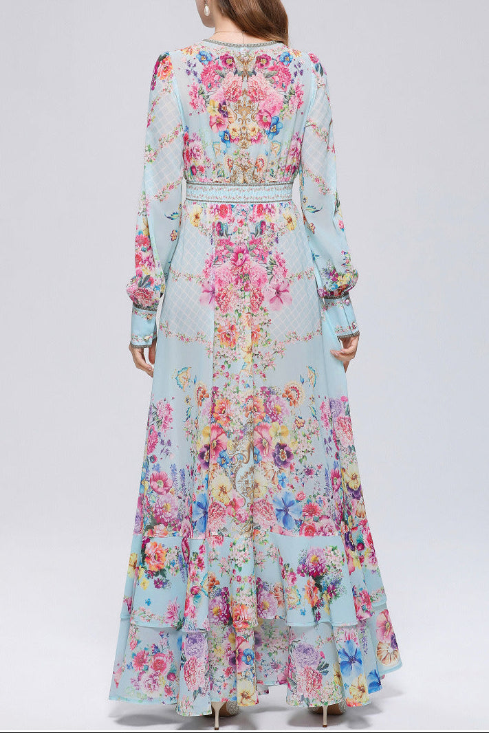 xaviera Chiffon mesh A-line printed maxi dress