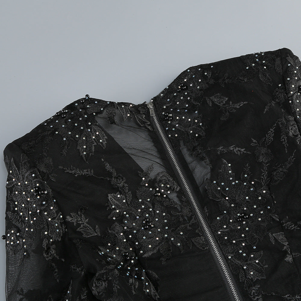 AIIZIE DIAMOND THREE-DIMENSIONAL FLOWER JUMPSUIT IN BLACK - product image