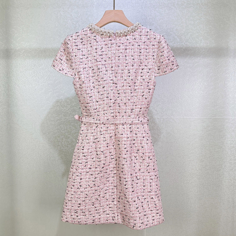 MINI ABITO IN BOUCLÉ DECORATO IN ROSA