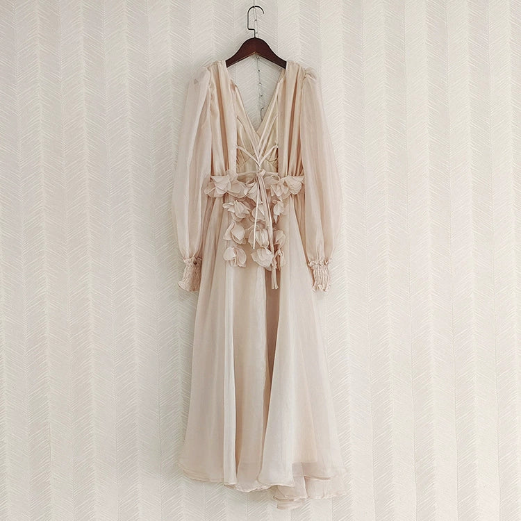 FLORAL EMBELLISHED MIDI DRESS IN NEUTRALS