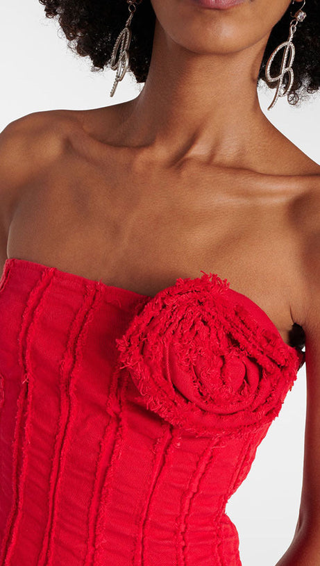 FLORAL-APPLIQUÉ STRAPLESS COTTON JERSEY MINI DRESS