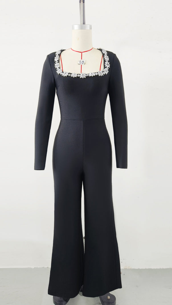 AIIZIE BLACK LONG - SLEEVED JUMPSUIT WITH WIDE - LEG PANTS - product image