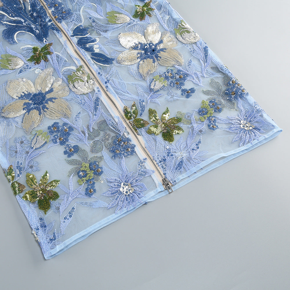 AIIZIE DAHLIA BABY BLUE MULTI MAXI DRESS - product image