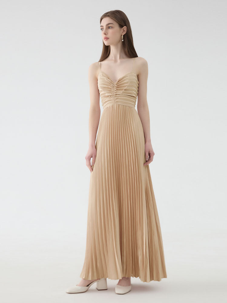 AIIZIE deborah pleated slip maxi dress in apricot - product image