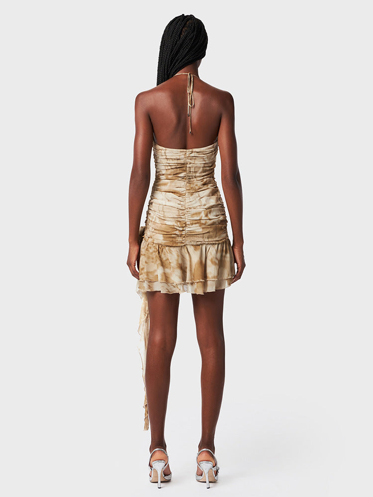 AIIZIE RUFFLED PYTHON-PRINT MINI DRESS IN SAND BEIGE - product image