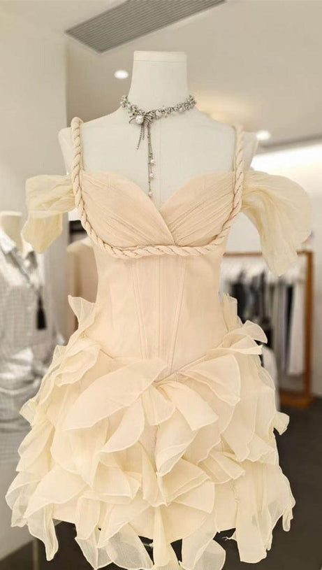 victoria off-shoulder puffy mini dress - beige