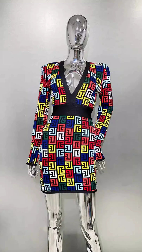 AIIZIE QUANNA MULTICOLOR MONOGRAM KNIT MINI DRESS - product image