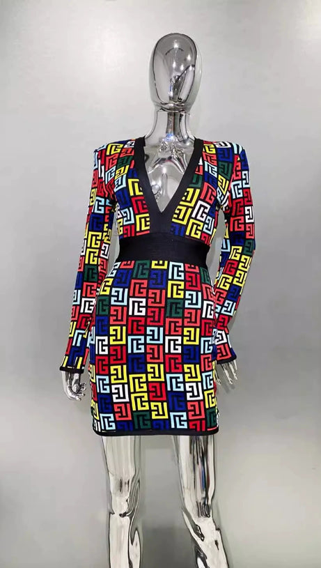 QUANNA MULTICOLOR MONOGRAM KNIT MINI DRESS