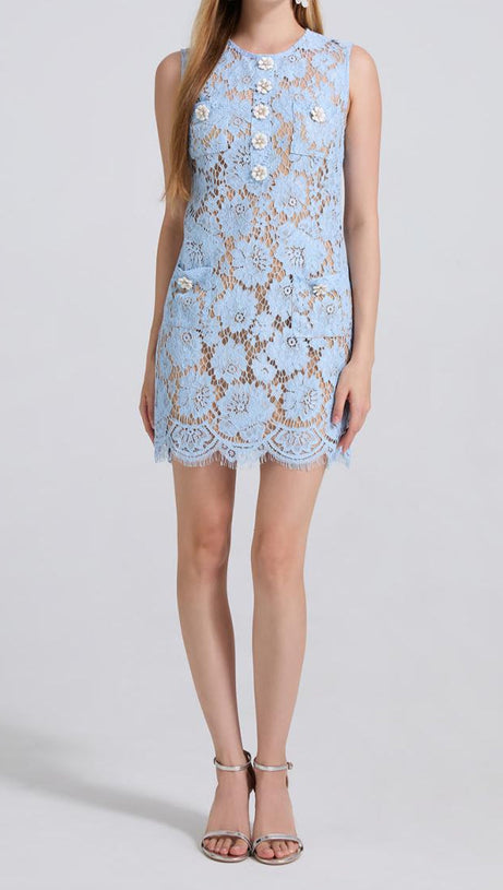 Eunice – Minikleid aus Spitze mit Hohlsaum in Blau