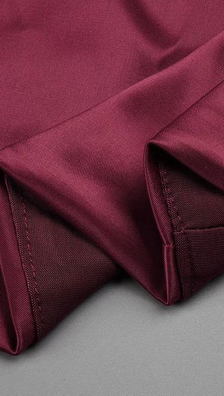 BURGUNDY FEATHER EMBELLISHED STRAPLESS MINI DRESS