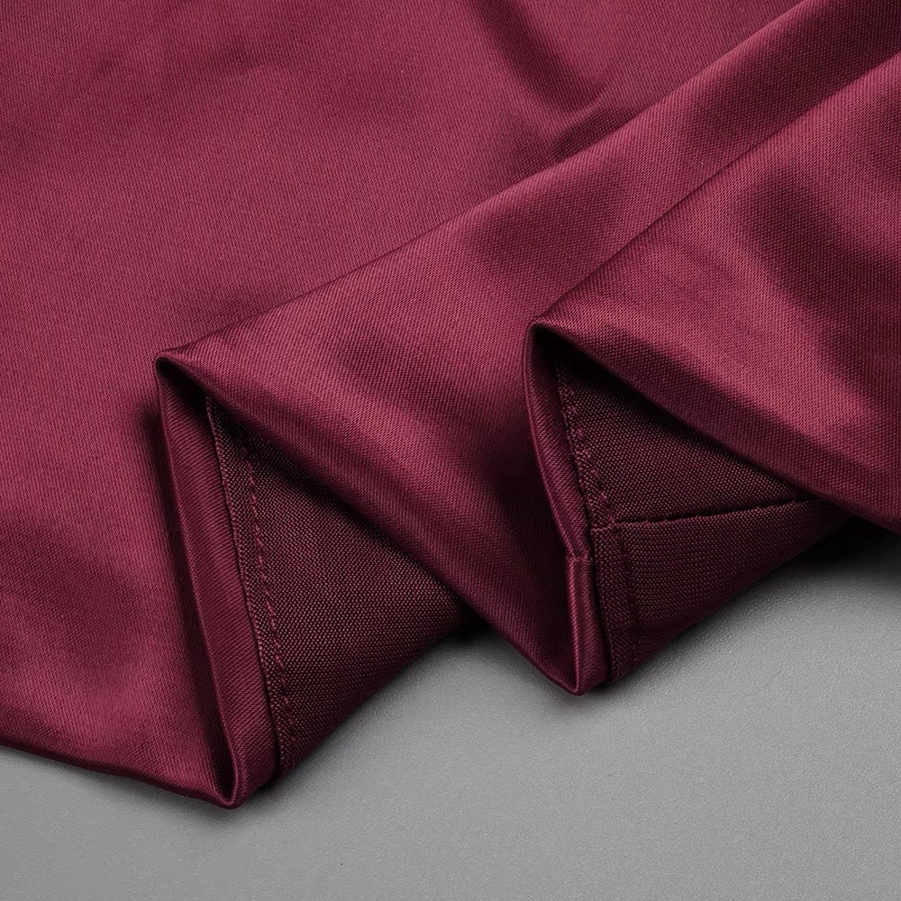 BURGUNDY FEATHER EMBELLISHED STRAPLESS MINI DRESS