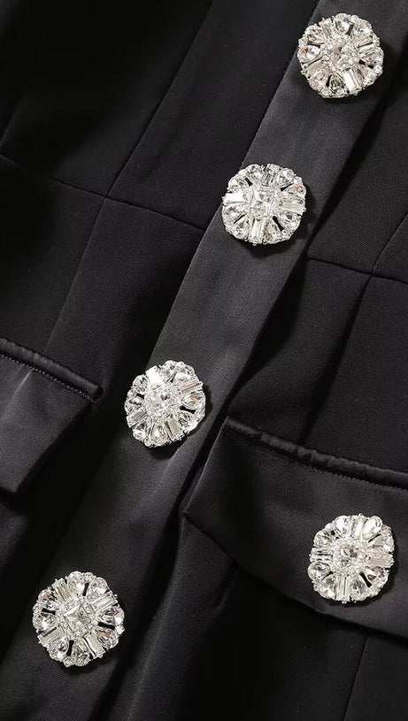 CRYSTAL EMBELLISHED SATIN-TRIMMED CREPE MIDI DRESS IN BLACK