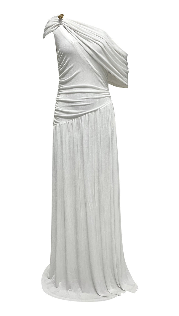 AIIZIE eleanore one-shoulder cutout pleated maxi dress - white - product image