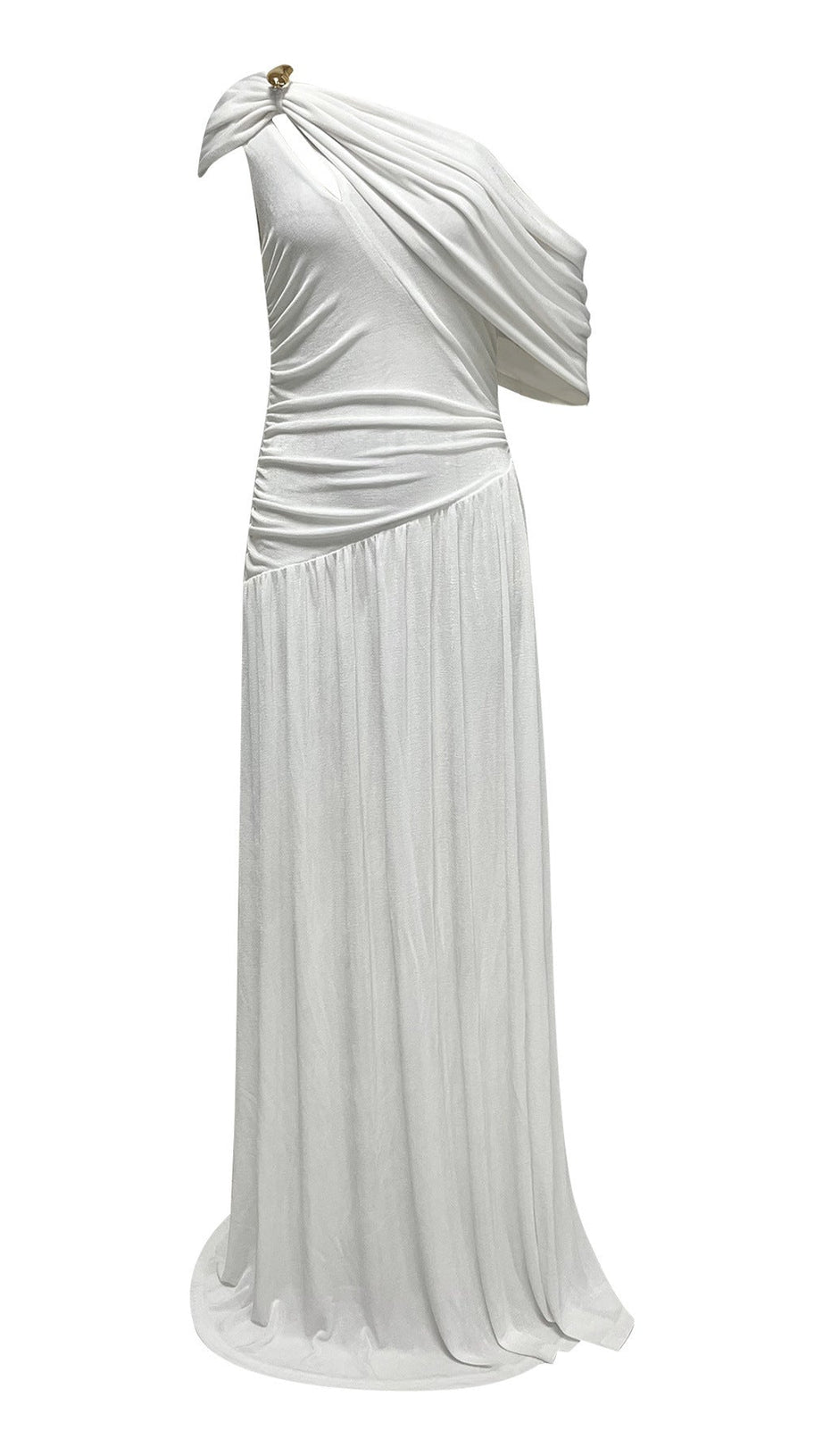 eleanore one-shoulder cutout pleated maxi dress - white