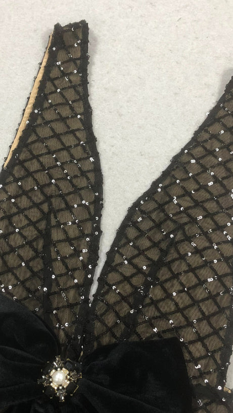 BOW DETAIL SEQUIN MAXI DRESS BLACK