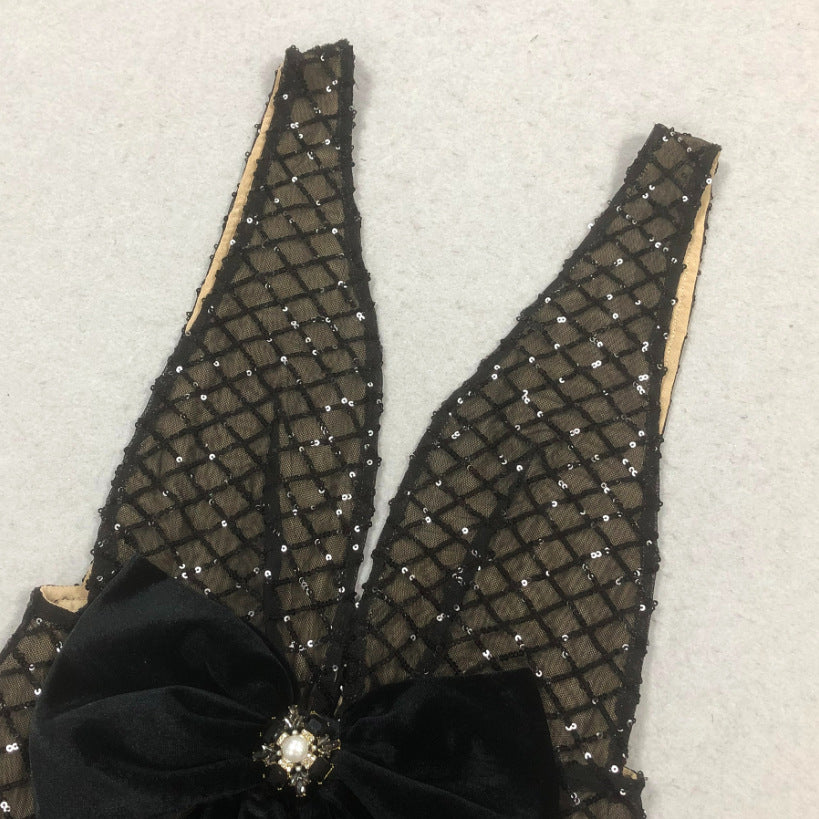 AIIZIE BOW DETAIL SEQUIN MAXI DRESS BLACK - product image