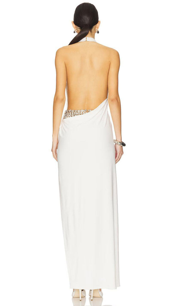 AIIZIE ISAURA WHITE BACKLESS RHINESTONE MAXI DRESS - product image