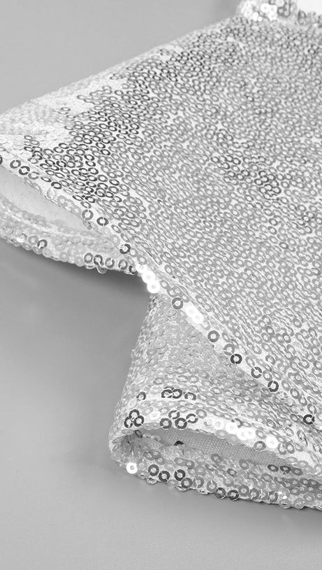 CROP TOP DRAPE SKIRT SET IN SILVER