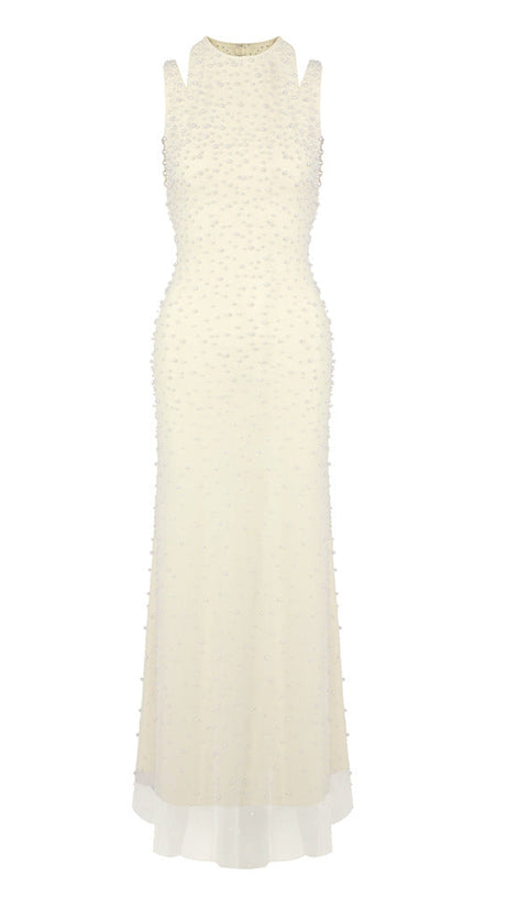 Pearl tassel off-shoulder fishtail maxi dress - yellow