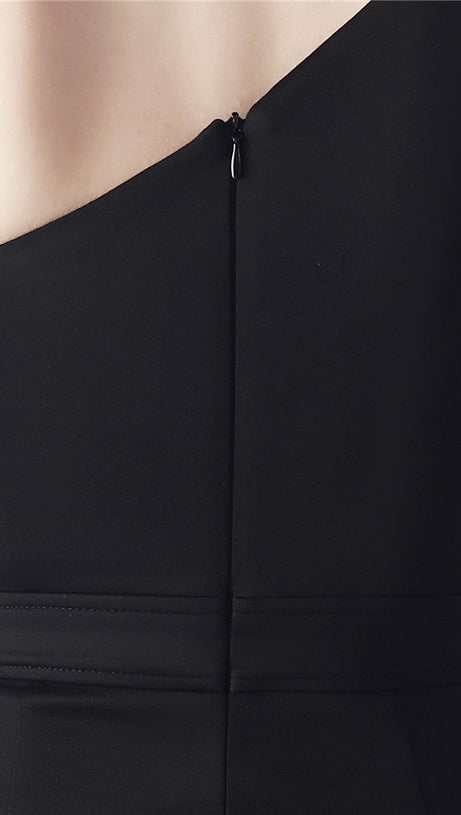 DEBBY BLACK ONE SHOULDER FLOWER CUT OUT SLIT MAXI DRESS