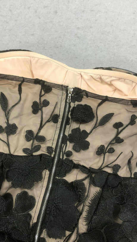 OFF-SHOULDER WITH 3D MESH EMBROIDERED SEQUINS MAXI DRESS BLACK