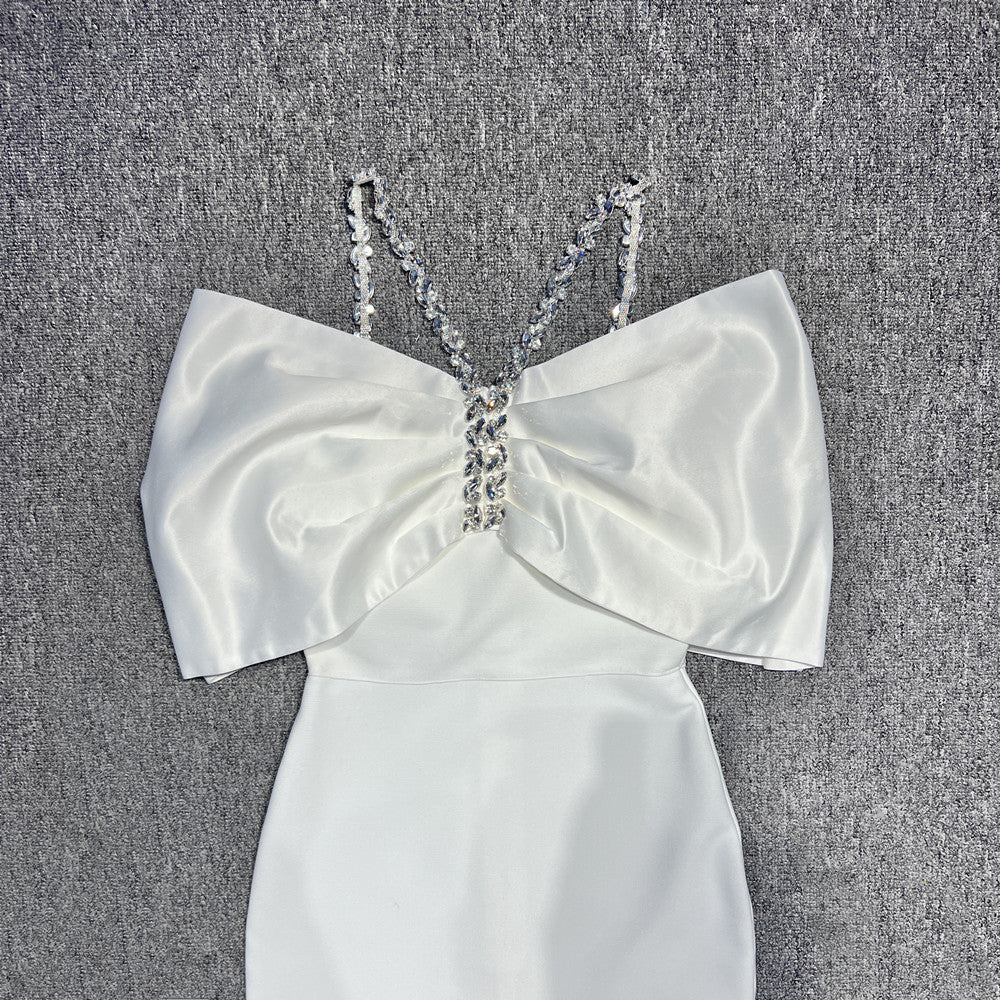 AIIZIE WHITE FANTASY RHINESTONE EMBELLISHED OFF SHOULDER DRESS - product image