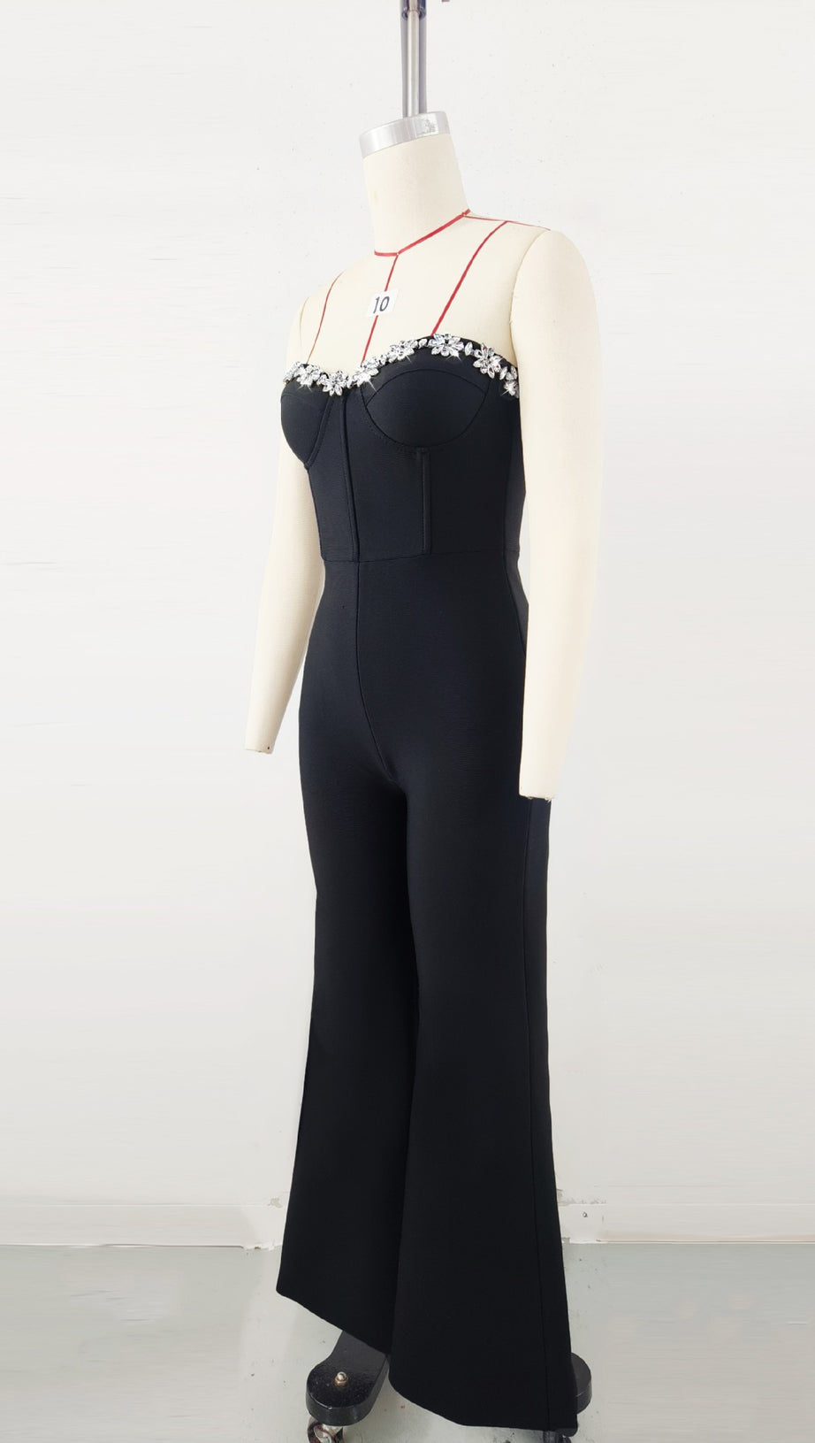 BLACK JUMPSUIT WITH WIDE - LEG PANTS