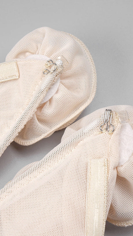 XANTHE APRICOT 3D FLOWER RUCHED MESH JUMPSUIT