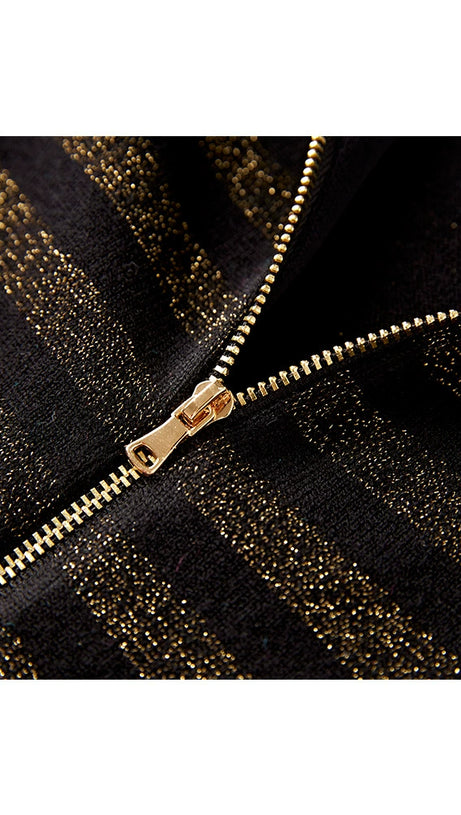 CARLIN JERSEY GESTREIFTES LANGÄRMELIGES MINIKLEID IN SCHWARZ