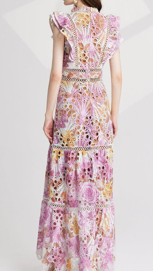 AIIZIE CHLOE HOLLOW OUT FLOWER EMBROIDERY MAXI DRESS IN PINK PURPLE - product image