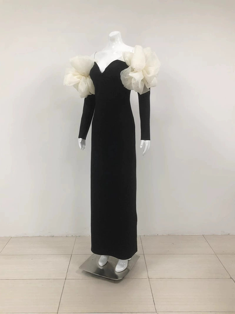AIIZIE BOWKNOT FLORAL-SHAPE EMBELLISHED MAXI DRESS IN BLACK - product image