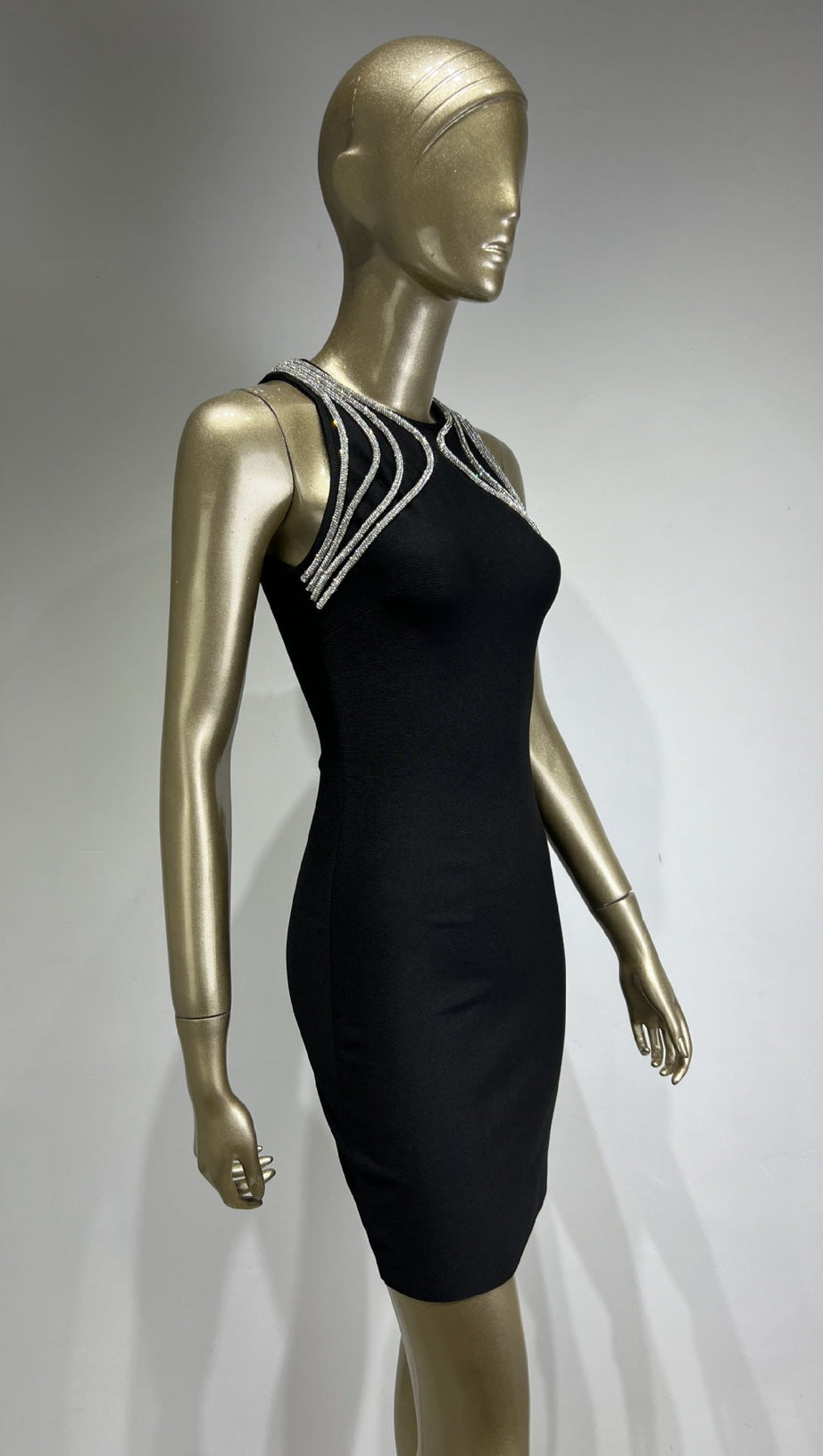 MIKINE DIAMANTE BANDAGE MINI DRESS IN BLACK