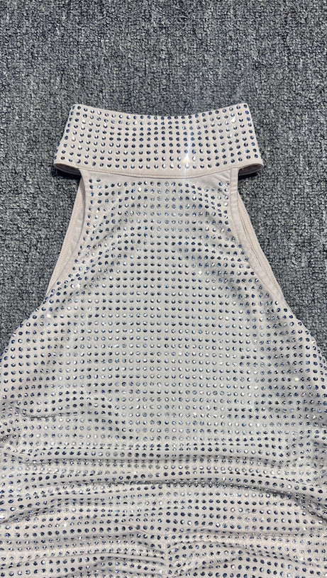 RUCHED SEQUIN BODYCON MAXI DRESS IN APRICOT