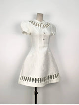 EARTHA WHITE PUFFY HOLLOW BROCADE MINI DRESS