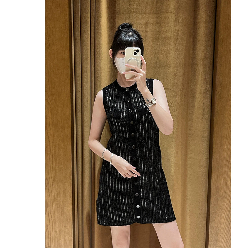 MINI DRESS IN BLACK WITH STRIPE EMBELLISHED