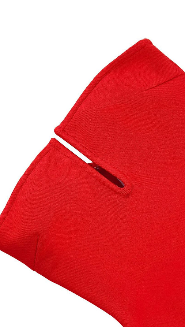 AIIZIE DEEP V TUBE TOP OSTRICH FEATHER HIP-WRAPPED MINI DRESS RED - product image