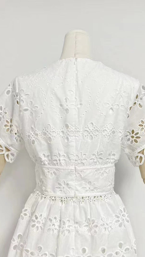 AIIZIE MAGGIE WHITE LAYERED CUT OUT LACE TOP SHORTS SUIT - product image