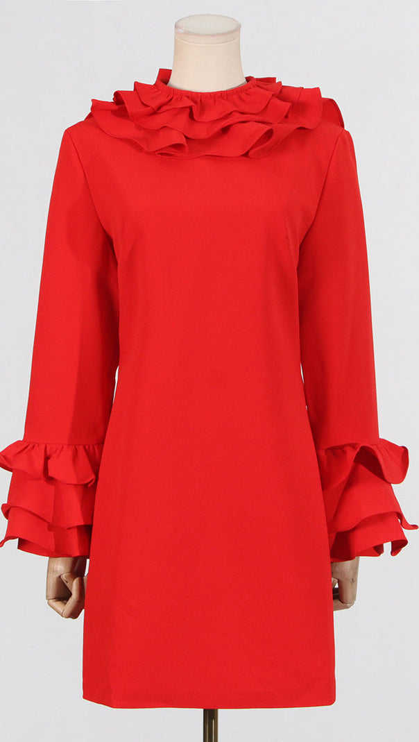 AIIZIE ALESSANDRO RUFFLE BACKLESS MINI DRESS IN RED - product image