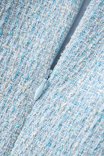 HALTER NECK TWEED VEST MINI DRESS IN BLUE