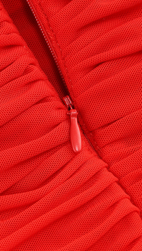 SHERRY OFF-SHOULDER TULLE BANDAGE MAXI DRESS IN RED