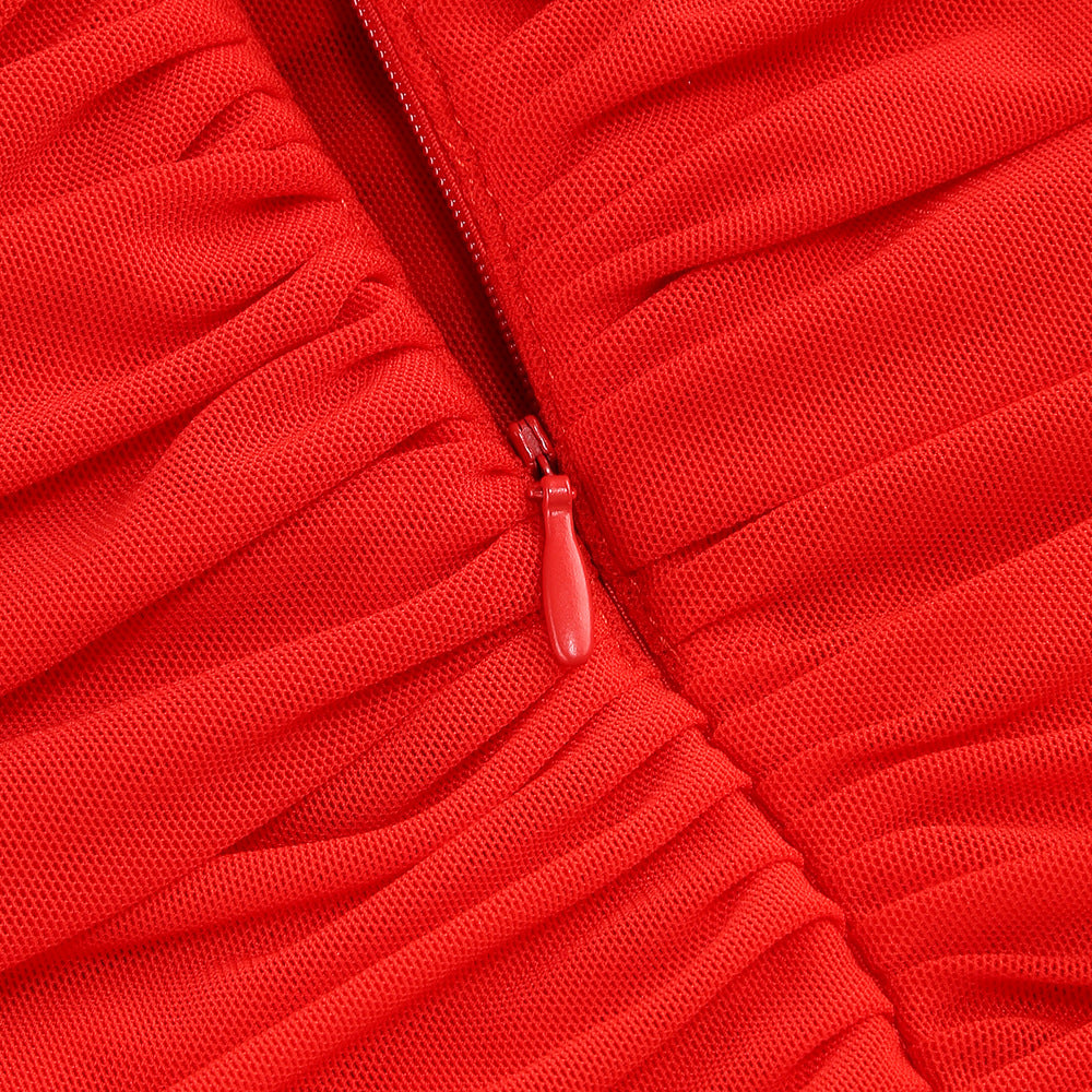 AIIZIE SHERRY OFF-SHOULDER TULLE BANDAGE MAXI DRESS IN RED - product image