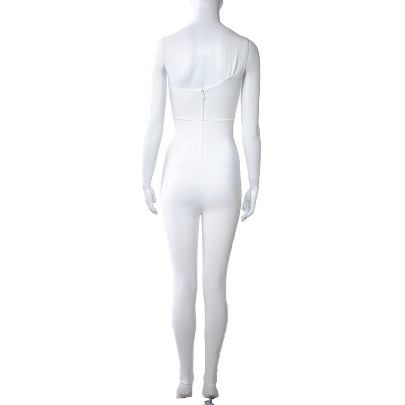 WHITE ONE - SHOULDER BODYCON JUMPSUIT