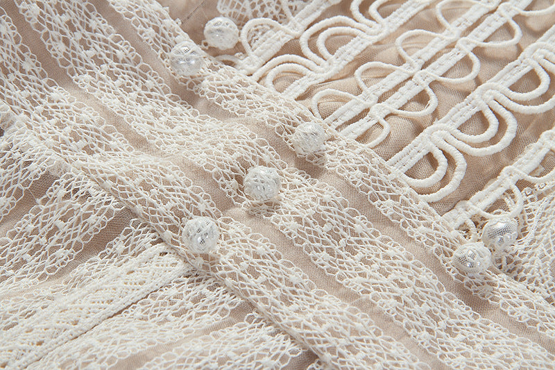 A-LINE SLEEVELESS LACE TEMPERAMENT EMBROIDERED COURT MIDI DRESS