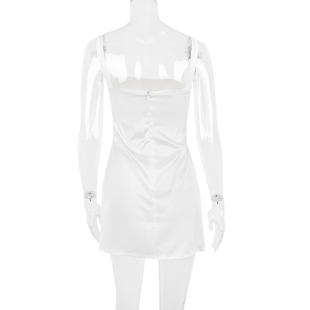 AIIZIE SATIN VINTAGE CREAM MINI DRESS - product image