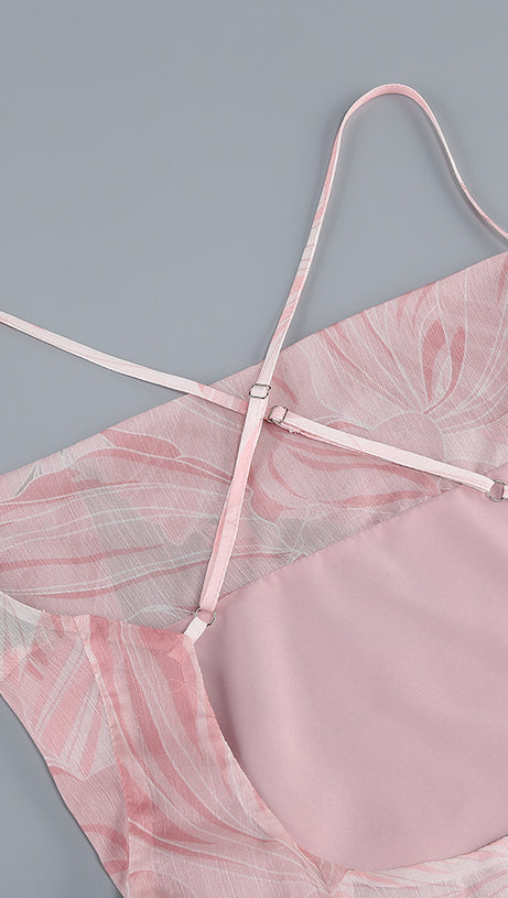 ARES FLORAL-PRINT RUFFLED SILK MIDI DRESS IN PINK