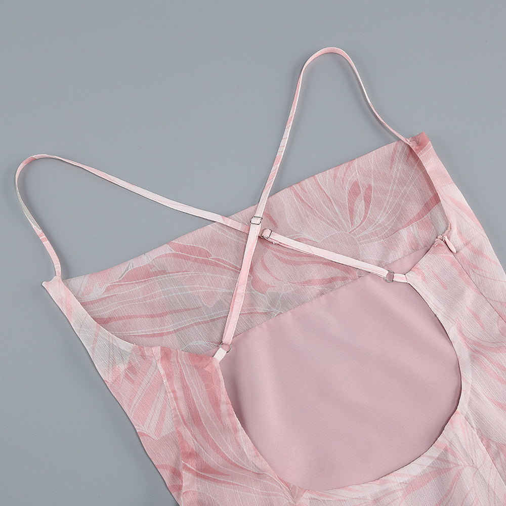 Ares – Gerüschtes Midikleid aus Seide mit Blumenmuster in Rosa