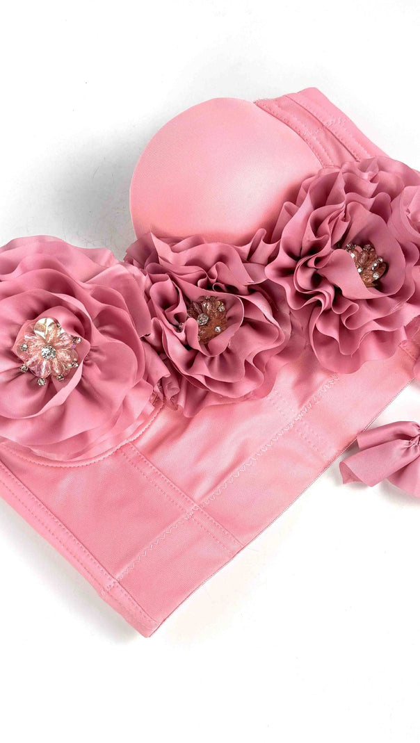 AIIZIE FLOWER TASSEL FISHBONE CORSET IN PINK - product image