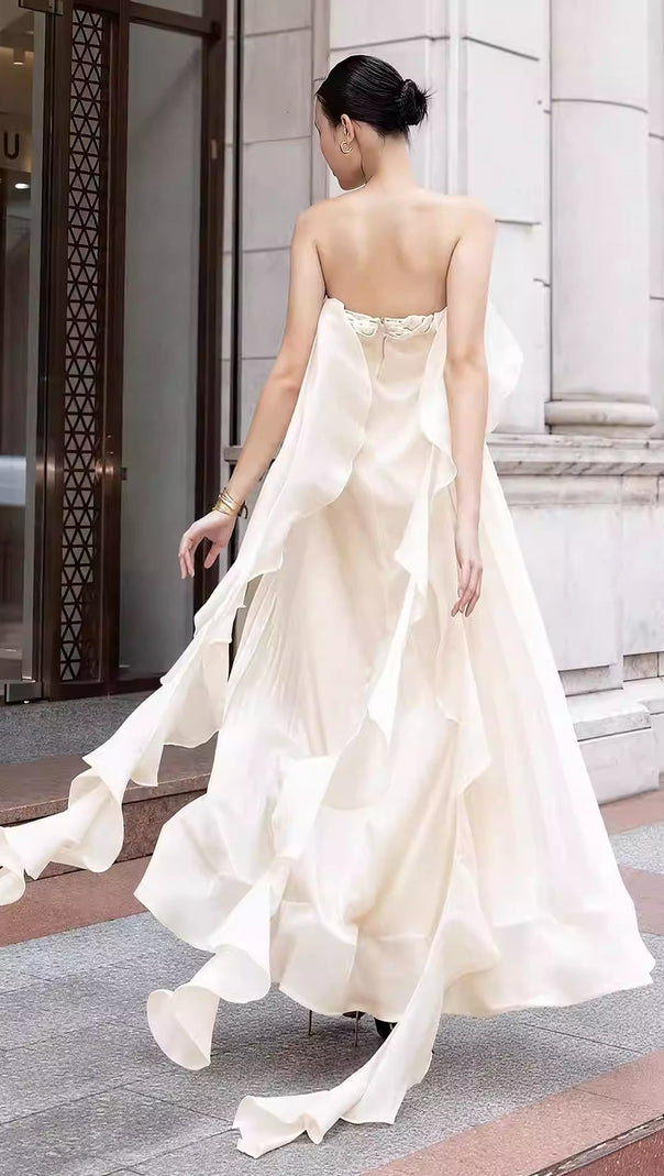 AIIZIE IMOGENE ETHEREAL PLEATED MAXI GOWN | STRAPLESS ELEGANT EVENING DRESS - product image