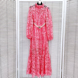 TARA PINK LACE EMBROIDERED LONG SLEEVE MIDI DRESS